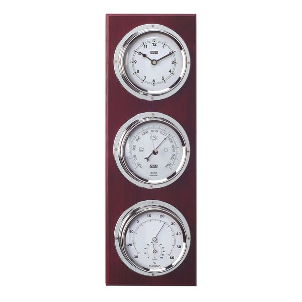 ANVI 4-in-1 Barometer &amp; Clock - Chrome &amp; Dark Wood