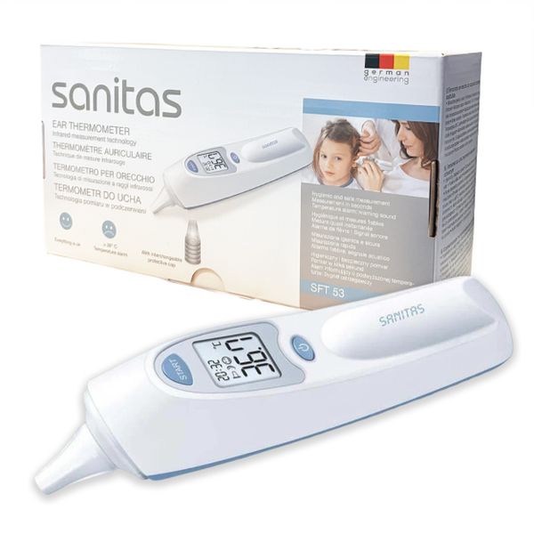 Sanitas Thermometer: Quick Digital In-Ear Infrared Thermometer SFT 53 +Caps
