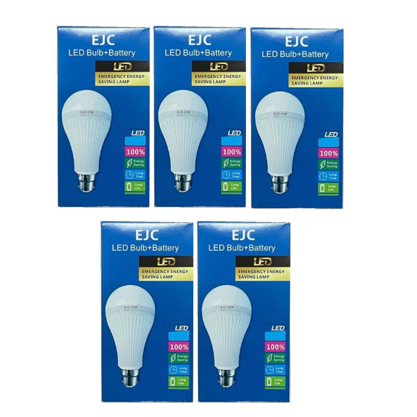 E27 EJC Rechargable LED Emergency Energy-Saving Bulb+Battery 20W (Set of 5)