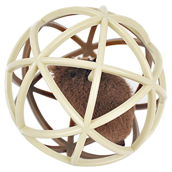 White Brown Interactive Cat Toy Ball With Simulated Mouse Sound