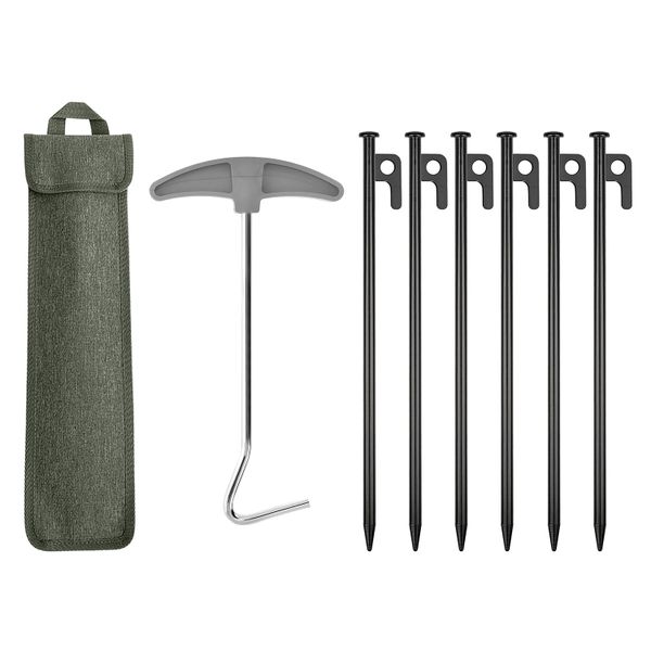 Camping Canopy Tent Pegs &amp; Peg Puller 8 pieces Set -20cm