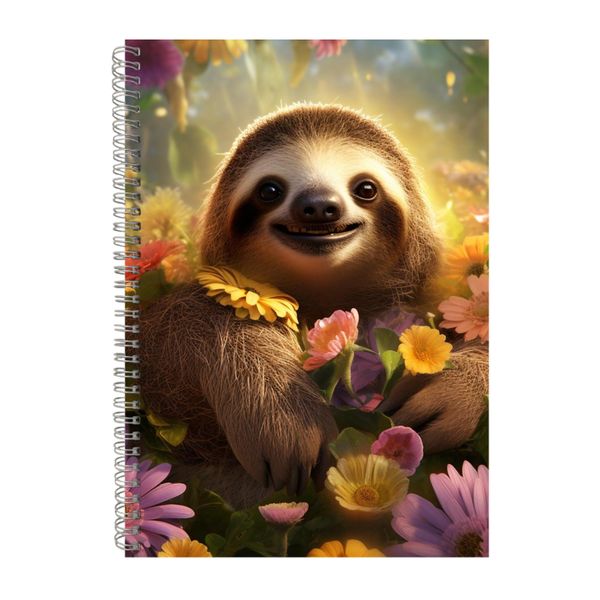 3D Happy Sloth Flower Field Notebook Gift Idea A4 Notepad Pad 106