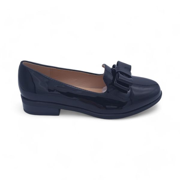 TTP Women's Patent Slip On Loafer with Bow Vamp Decor JSF71