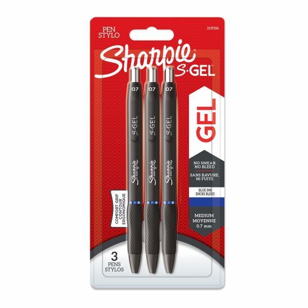 Sharpie S-Gel Gel Pens Medium Point (0.7mm) Blue Pack of 3