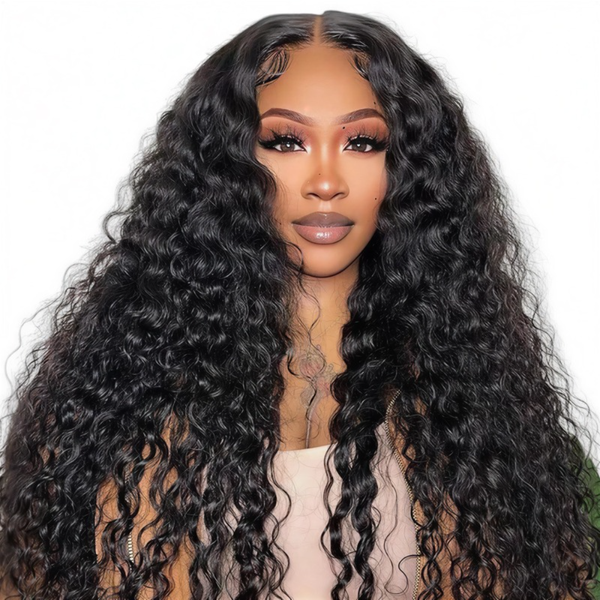 Geebuy 20inch Water Wave Wig Full Frontal Human Hair Wig Curly Wig