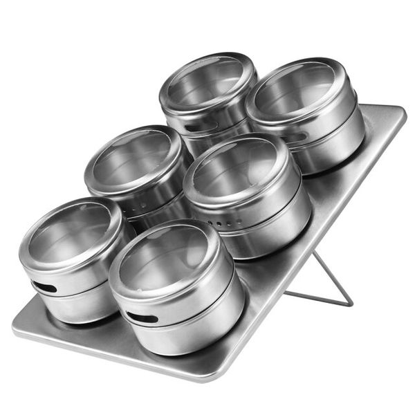 6 Pieces Of Magnetic Spice Jars - Silver
