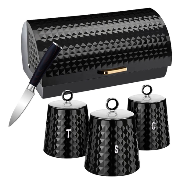Waves Design Bread Bin Canisters Kitchen Storage Set With Knife - 5 Piece