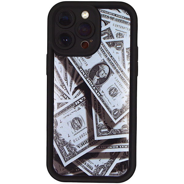 Black - Phone Case with Bubble Edge &amp; Dollar Print - Iphone 14 Pro Max