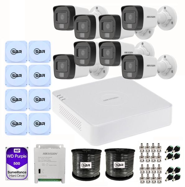 Hikvision 8 Channel Smart Hybrid Light Kit - 500GB - New SBR Bundle