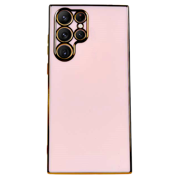High Quality Gold Rim Phone Case Compatible with Samsung Galaxy S22 Ultra - White
