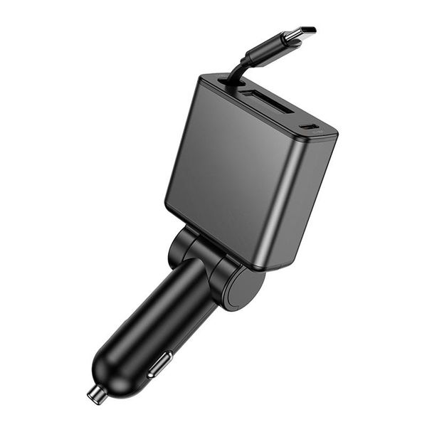 60W USB-C PD Fast Car Charger With Dual Ports &amp; Retractable Cable