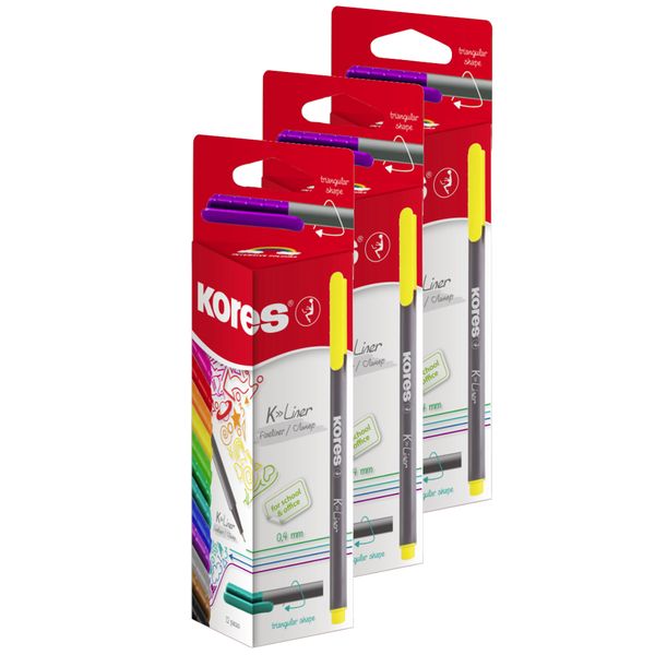 Kores K-Liner Triangular Fineliners Set of 12 Assorted - 2+1 Kit