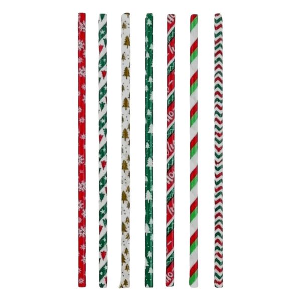 Christmas Patterned Designed Paper Straws - Multicolour - 100-Piece