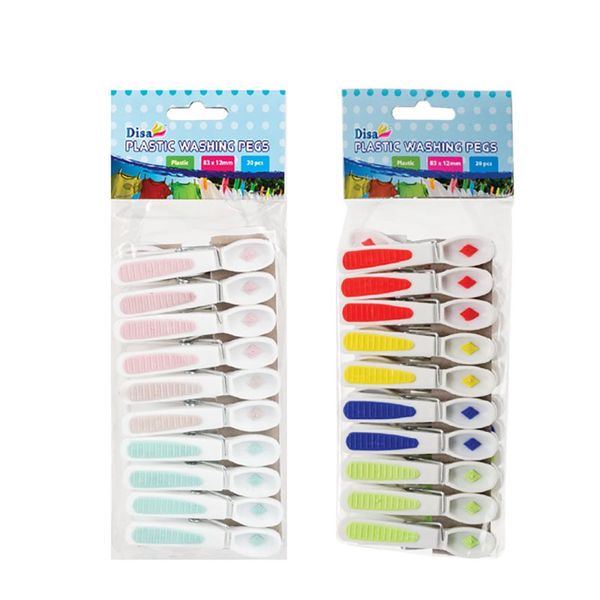 Bulk Pack x 3 Washing Pegs Plastic - 83mm - 20-Piece Per Pack