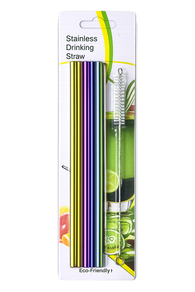 Rainbow Stainless Steel Reusable Drinking Straws Set with Cleaning Brush