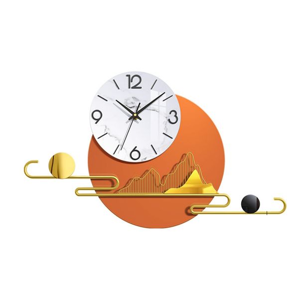 Modern White and Orange Wall Clock with Gold Finish - Light 8183A