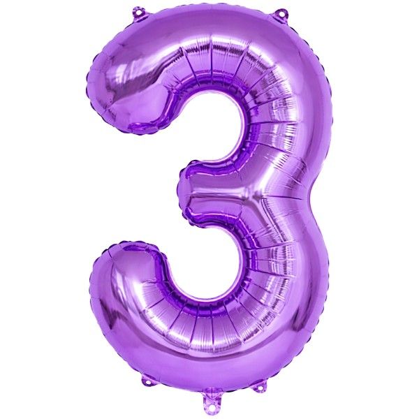 32-Inch Metallic Foil Balloon - Number 3 - Purple