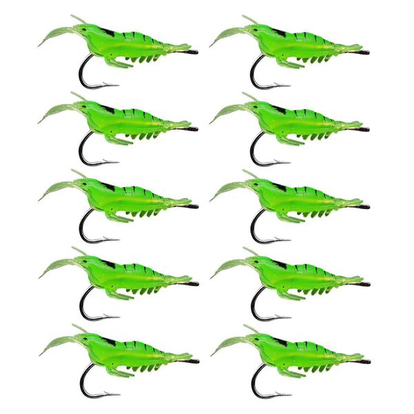 10 Piece Shrimp Lures with Hook Green - 4cm