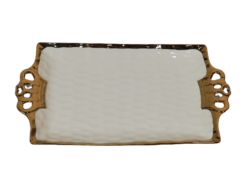 Platter 28 x 17cm Porcelain Crown Gold