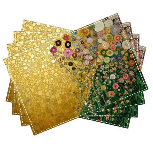 Klimt-Inspired Fabric Placemats - Pack of 4. Heat and Water Resistant