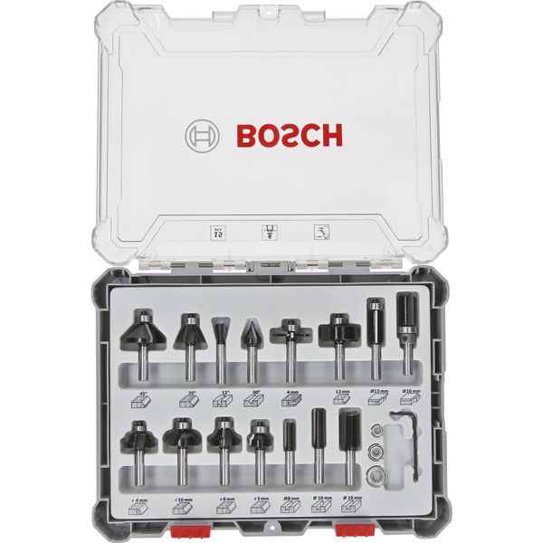 Bosch Router Bit Set 15 Piece Mixed Application 1/4" Shank
