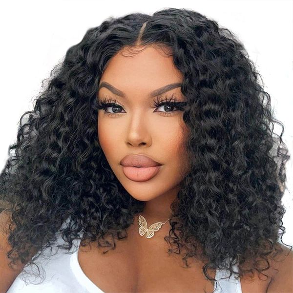 Glueless Curly Bob Wig, Waterwave Full Frontal Long Hair Wig 10-30