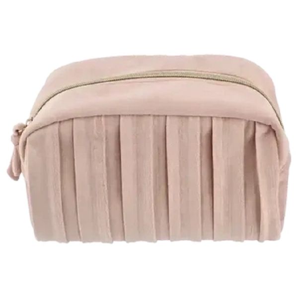 Pink Half Moon Pleated Velvet Toiletry Bag
