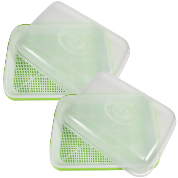 Garden Double Layer Bean Sprout Seed Germination Grow Tray Set of 2 With Lids