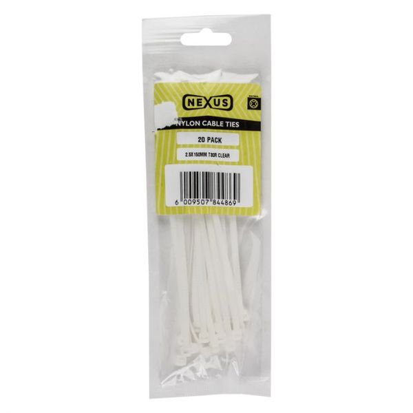 Bulk Pack 10 x Nexus Cable Ties 3.6x150mm T30r 20pk Clear
