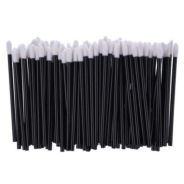 100 Count Disposable Lip Gloss Wands Applicators Thin Black Handle Flocked