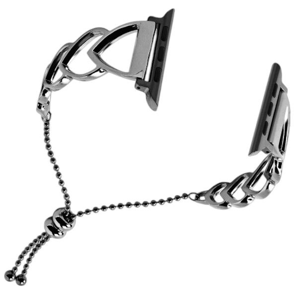 Heart-Shaped Bracelet Apple Watch Strap With Adjustable Beaded Chain - Gold