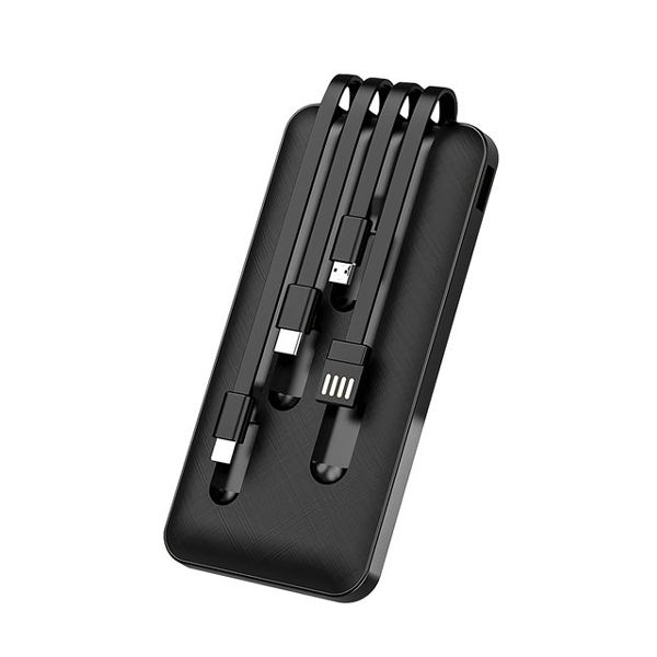 WUW 10000mAh Powerbank with Built-in Cables: Type-C, Lightning, Micro USB
