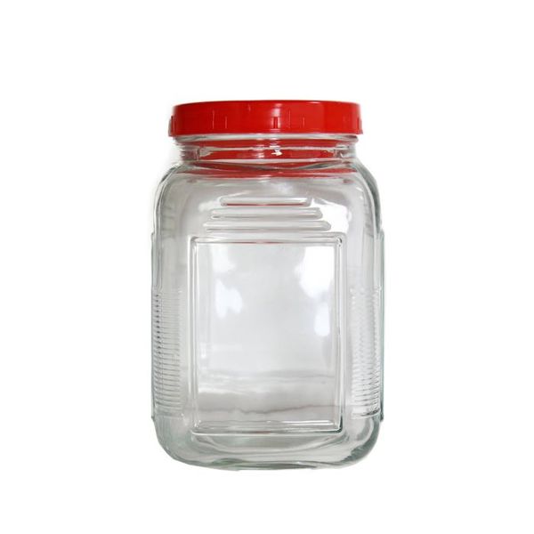 Square Glass Storage Jar with Red Lid - Set of 2