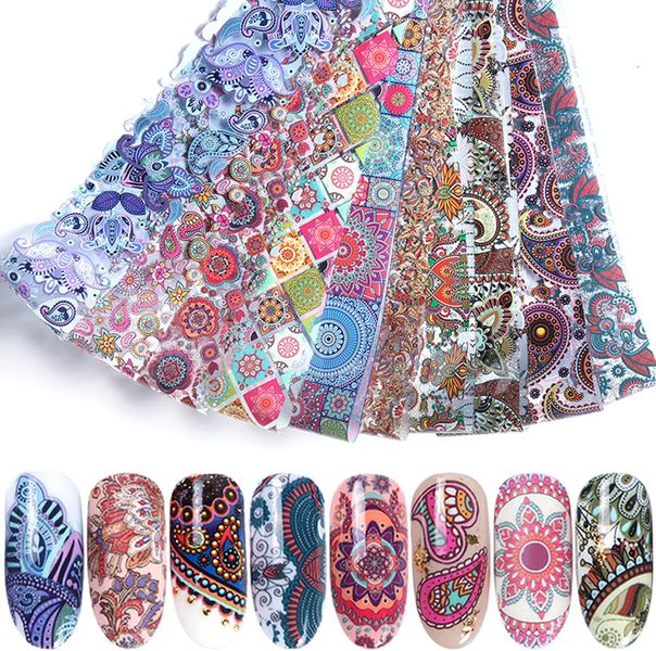 10Pcs Mandala Flower Nail Art Transfer Stickers-Bohemian Vintage Nail Foil