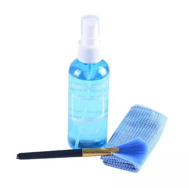 XF000019 3-Piece Computer Screen Cleaning Kit - Spray, Cloth &amp; Brush