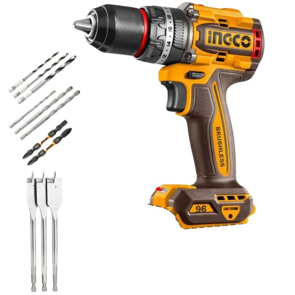 Ingco - Compact Brushless Cordless Imapct Drill 20V - 96Nm - Unit Only
