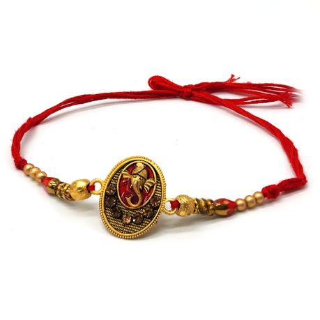 pX Raksha Bandhan Rhakee - Golden Ganesha Medallion-String Rhaki Image