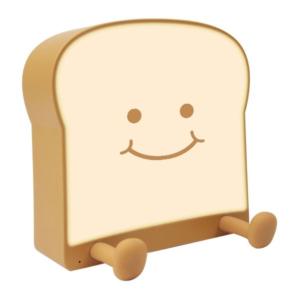 Cute Toast Bread LED Night Light Rechargeable Bedside Lamp Holder