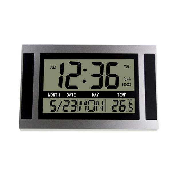 Digital Wall Clock Lcd Number Time Temperature Calendar Alarm Black