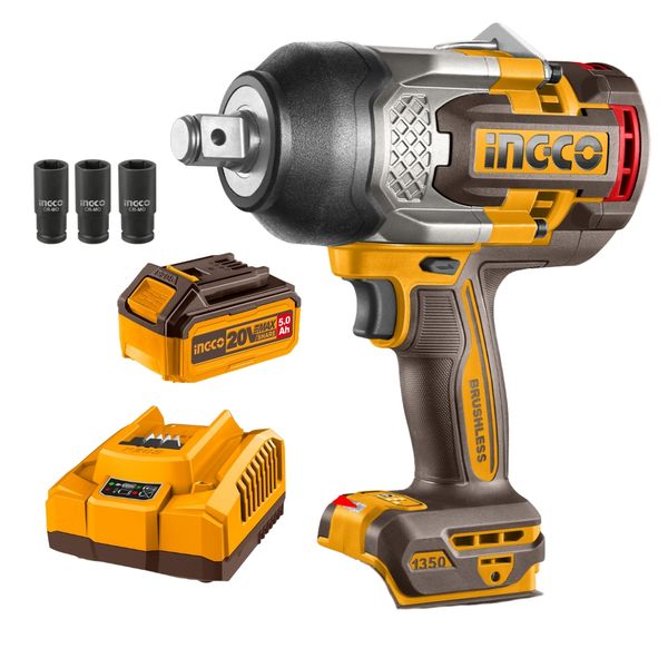 Ingco - Cordless Impact Wrench (1350Nm) with 5.0Ah Battery &amp; Charger