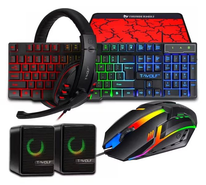 T-WOLF Wired 5 IN 1 Backlite Keyboard Gaming Combo