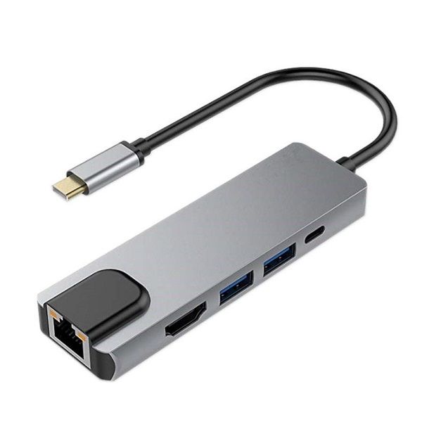 Type C to Ethernet HDMI, Dual 3.0 USB And USB C RJ45 Lan Adapter 5 In 1
