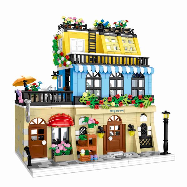 XMork Model City Hotel Building Blocks with lights (1464 Pieces) - 29cm Tall