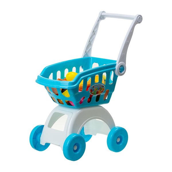 Supermarket Shopping Trolley Cart Toy with Food Shop Accessories