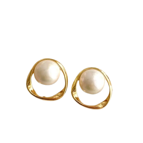 Hollow Faux Pearl Stud Earrings