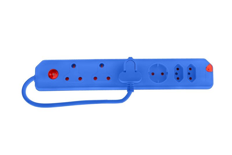 Electricmate 6 Way Multiplug with Overload Protection Blue
