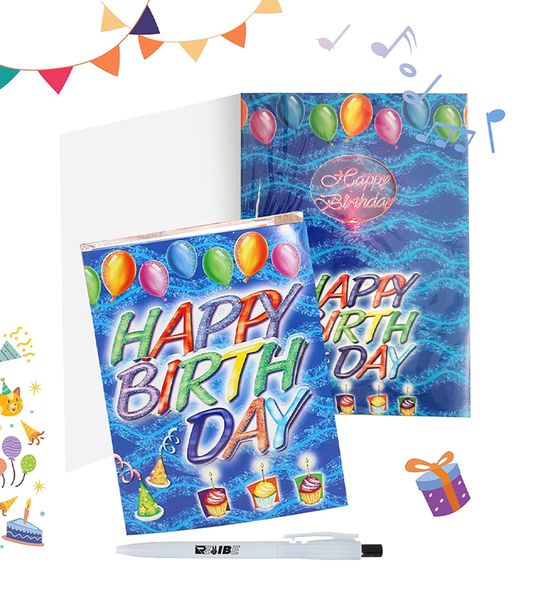 2Pcs Assorted Singing Music Happy Birthday Gift Cards With ReVibe Pen