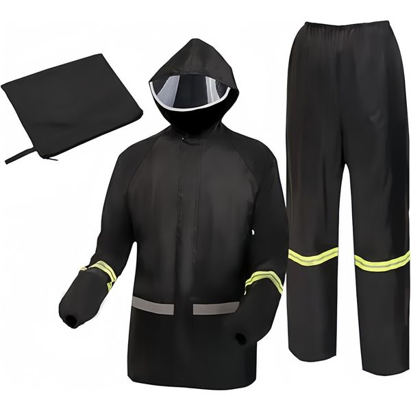 Rain Coats with Reflective Strip &amp; Transparent Mask, Coats/Pants 2 Pieces