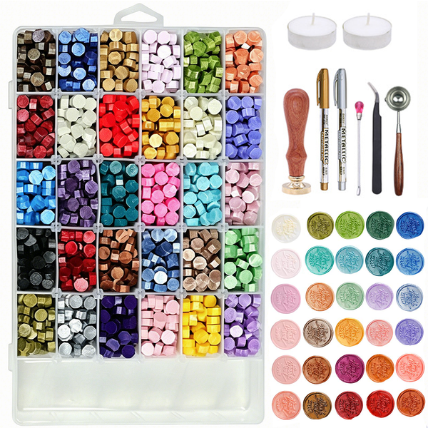 30-Colors Wax Seal Stamp Kit Stamp Beads Sealing Wax Warmer Metallic Pen
