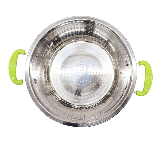 Stainless Steel Colander/Strainer With Green Plastic Handles